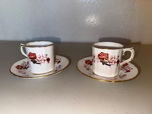 Royal Crown Derby Bali Bone China Cups & Saucers Pair