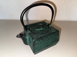 Green and Black Cast Iron Teapot With Infuser