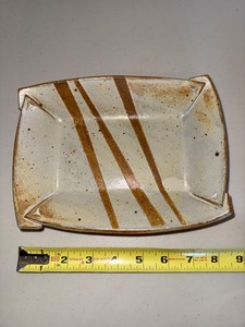 Handmade Speckled Stoneware Serving Tray With Brown Stripes