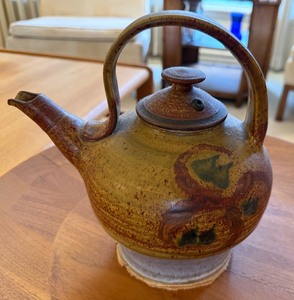 Glazed Ceramic Teapot With Abstract Bird Motif