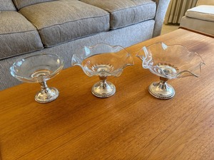 Sterling Weighted Glass Compote Candy Dishes Set of 3 Whiting Rogers