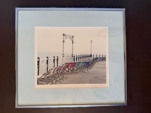 Framed Signed Ray Hartle Seaside Pier Deck Chair Print Silver Tone Frame