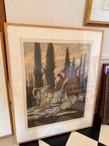 Vintage 1975 Signed Samuel Bak In the Park Color Serigraph Framed Surrealist Print