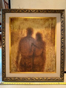 Vintage 1965 Framed Lopetague Man and Woman Framed Oil Painting Figurative Artwork in Ornate Gold Frame 27 X 31 in