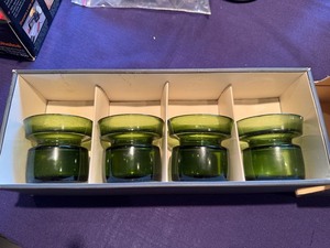 Dansk Designs Green Glass Candle Holders (Lot of 4)