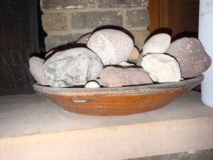 Handmade Ceramic Bowl With Assorted Natural Stones Mostly from Thomsonite Beach on Lake Superior