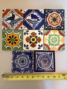 Decorative Hand-Painted-Style Ceramic Tile Set (Lot of 8)
