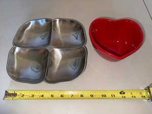 Tag Heart Bowl & Stainless Steel Compartment Tray Mixed Lot