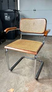 Vintage Cesca Style Cantilever Cane Arm Chair Chrome Wood Frame