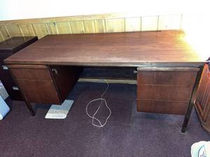 Vintage Walnut Double Pedestal Office Desk Mid Century 64x30