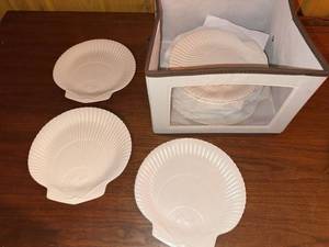 Wedgwood White Shell Shaped Plate Set Embossed Seashell Motif