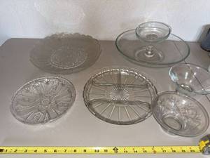 Lot of Assorted Vintage Clear Glass Serving Bowls Trays Compote