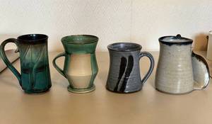 Set of 4 Studio Pottery Tankards Mugs Handcrafted Art Pottery