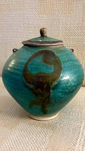 Turquoise Glazed Ceramic Lidded Vessel