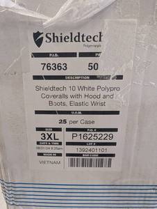 Shieldtech 76363 White Polypropylene Coveralls With Hood and Boots 3XL (25 Per Case)