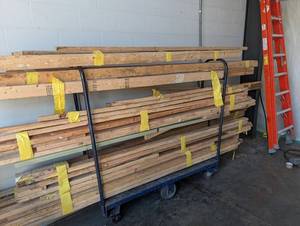 Assorted Lumber on Rolling Cart