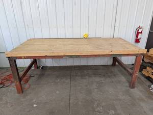 Industrial Work Table Heavy-Duty Wooden Top