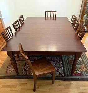 Wood Dining Table Set With Leaves & 8 Chairs