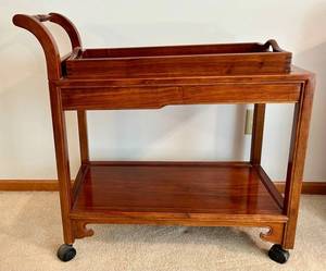 Wooden Serving Cart With Removable Tray