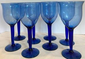 Blue Glass Goblets (Set of 8)