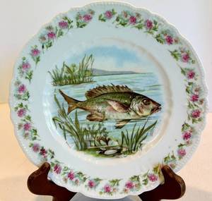 Vintage German Fish Plate With Floral Rim