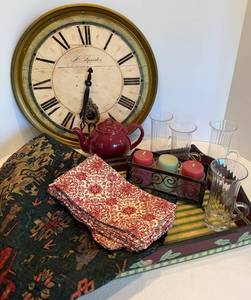 Timeworks by Uttermost Wall Clock, Irish Coffee Glasses, Candles, Napkins & Tray
