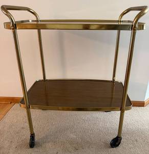 Vintage Brass Finish Bar Cart 28 X 17 X 32 in