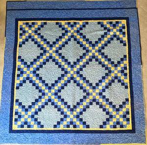 Handmade Blue & Gold Patchwork Quilt