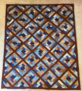 Handmade Patchwork Quilt Blanket - Blue and Brown