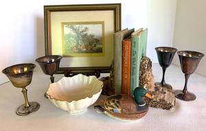 Lenox Bowl, Valero Goblets & Duck Decor Mixed Lot