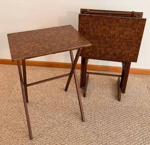 Wooden TV Tray Tables With Stand Set of 3