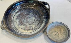 Artisan Made Pottery Serving Dish & Bowl (Lot of 2)
