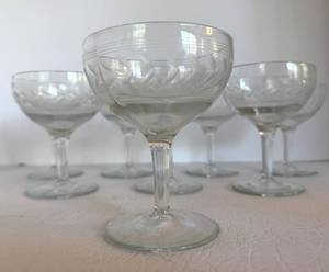 Vintage Etched Coupe Glasses Set of 8