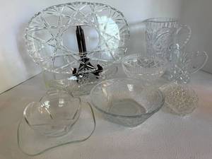 Clear Pressed Glass Serving Pieces Mixed Lot