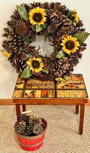 Rustic Wooden Table With Patchwork Upholstered Top