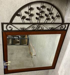 Decorative Wall Mirror With Metal Leaf Accent