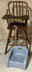 Vintage Wooden Highchair With Little Tikes Booster Seat