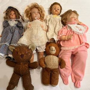 Vintage Composition Dolls & Teddy Bears Mixed Lot (6 Pieces)