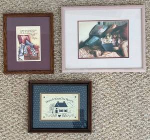 Framed Folk Art Prints Mixed Lot of 3