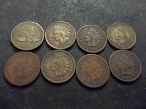 7 Indianhead Cents And 1858 Flying Eagle Small Print