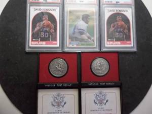 3-Basketball Cards David Robinson & Tony Dorestt And 2- Americas First Metals