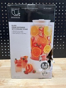 Glass Drink Dispenser with Ceramic Stand