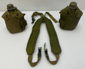 Two Vintage Plastic Canteen With Pouch And Harness