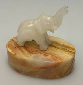 Small Miniature Stone Carved Elephant On Onyx Base 3 x 3 12