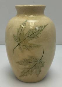 Vintage NEMADJI Forest Impressions Clay Pottery Vase Cream Brown With Green Leafs 7