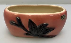 Vintage 1950s MCM Royal Copley Planter Pink With Black Leaf And Foil Label 3 12 x 3 34 x 7 38