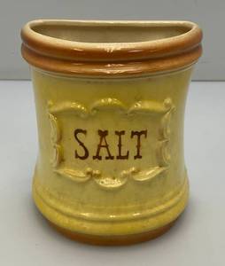 Vintage MCM Royal Copley Yellow And Brown Salt Wall PocketPlanter 2 34 X4 58 x 5 38 Small Hairline Crack Present