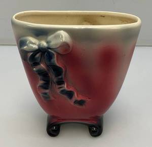 Vintage 1950s MCM Royal Copley Pink And Blue Bow Pottery Scroll Footed VasePlanter 3 14 x 6 x 6 12