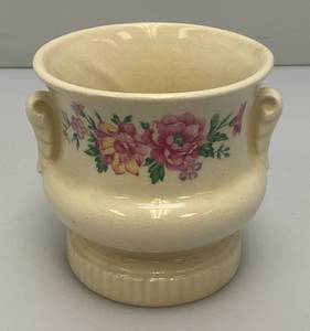 Vintage MCM Royal Copley Pedestal Planter Vase With Handles Floral Design On Front4 x 4 x 4 34