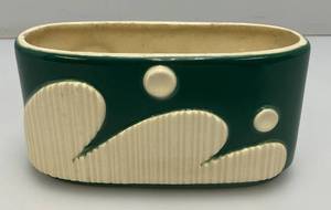 Vintage MCM Royal Copley Riddle PlanterVase Oblong GreenWhite 3 x 3 34 x 7 12